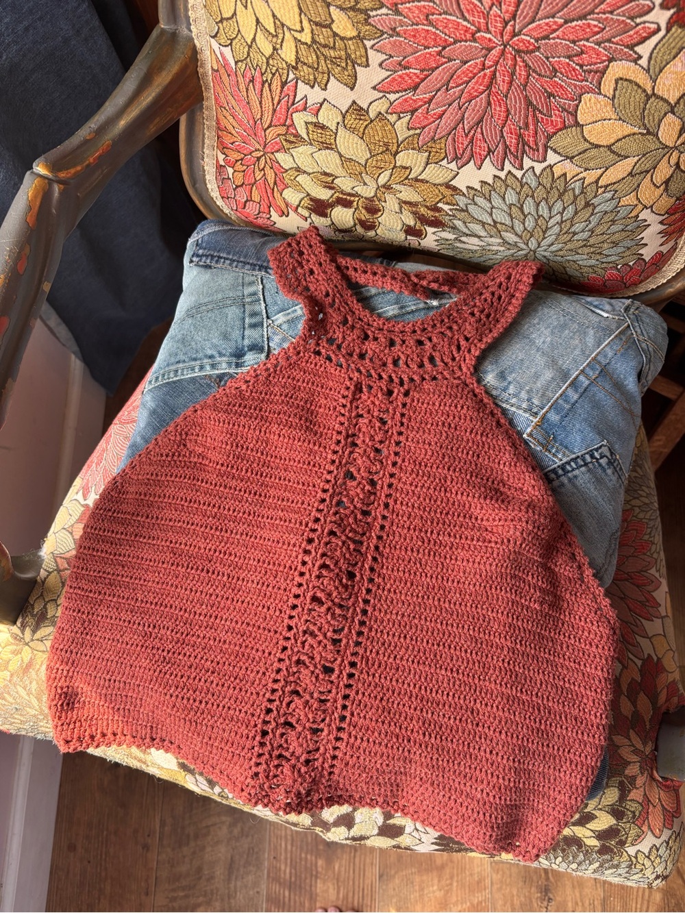 American Eagle Outfitters Rust Crochet Halter Tank Top